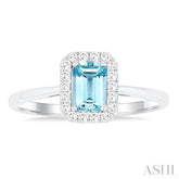 6x4 MM Octagonal Shape Aquamarine and 1/6 Ctw Round Cut Diamond Halo Semi-Precious Ring in 10K White Gold